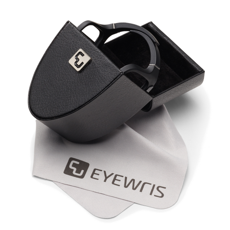 EyeWris Reading Glasses, with case and cleaning cloth. Portable reading glasses that wrap around your wrist.